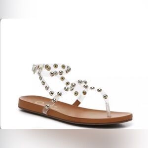 Jessica Simpson Tyella versatile clear sandals with metal stud detailing